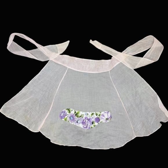 Vintage 1950s chiffon floral hostess apron skirt kitchen cooking pinup